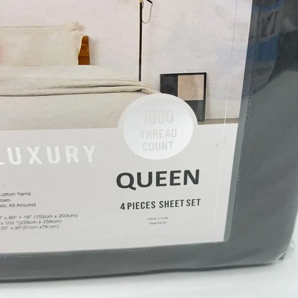 Hotel Luxury QUEEN 4p Sheet Set Dark Gray 100% Pima Cotton 1000 Thread Count NEW